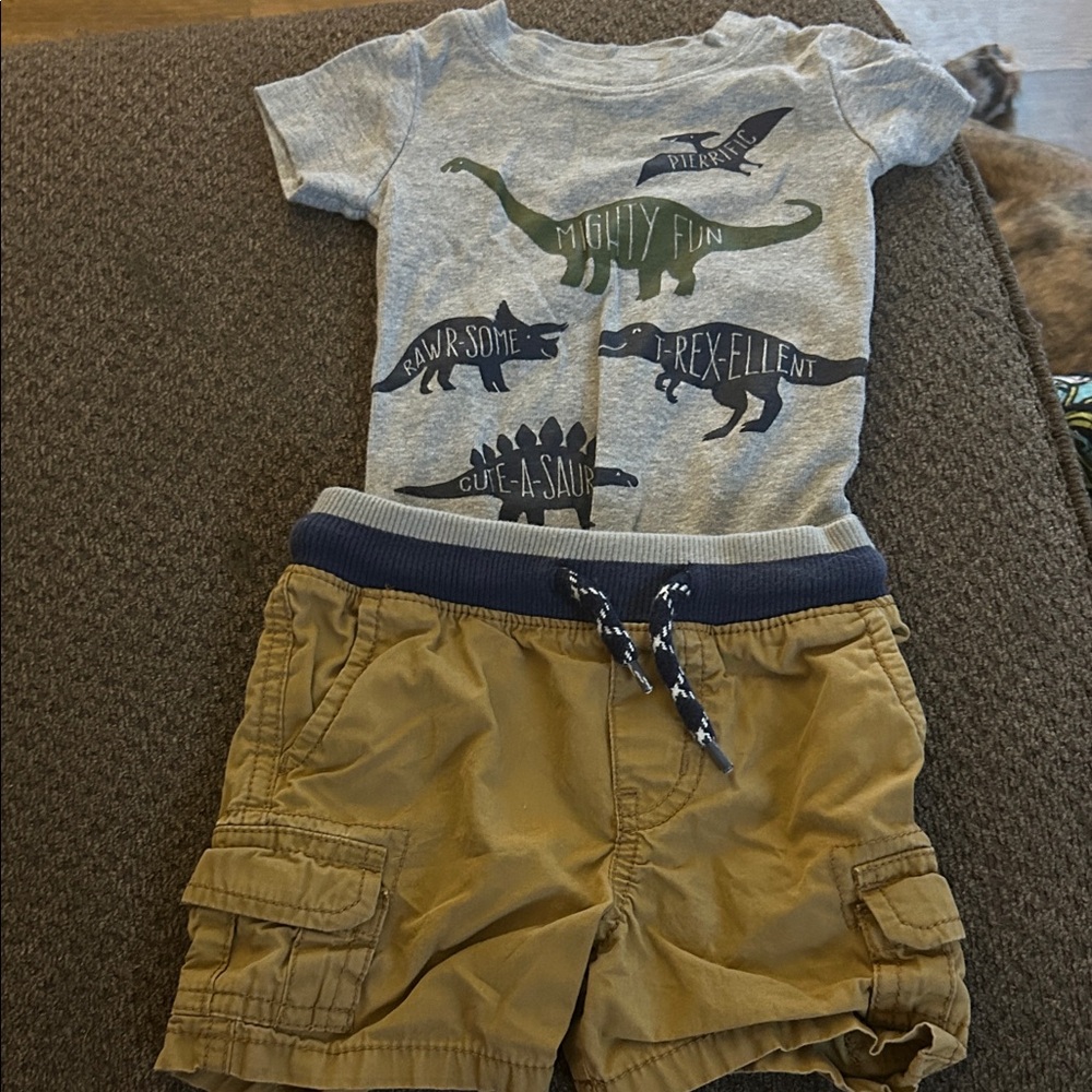 Carter's Gray Dinosaur T-Shirt and Tan Shorts Set